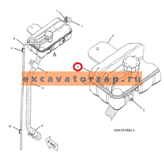 Бачок 247-1385, 2471385 расширительный двигателя экскаватора погрузчика CAT428, CAT432, CAT434