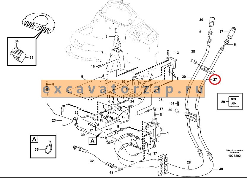 Трубопровод VOE11884832 (линия г/молота, на стрелу) экскаватора погрузчика Volvo BL61, BL71