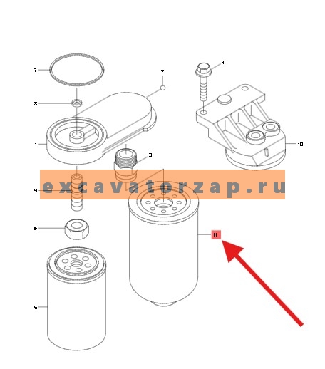 Фильтр топливный 11E1-70010VMA (оригинал, HYUNDAI) двигателя экскаватора HYUNDAI R130LC3, R130W3, R140LC-7, R140LC9S, R140W7, R140W9S, R170W3, R180LC3, R200NLC3, R200W2, R200W7, R210LC3, R210LC3LL, R210LC7, R210LC9BC, R210NLC7, R210W9S, R250LC7, R260LC9S