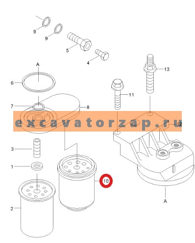 Фильтр топливный 11E1-70210VMA (оригинал, HYUNDAI) двигателя экскаватора HYUNDAI R130LC3, R130W3, R140LC-7, R140LC9S, R140W7, R140W9S, R170W3, R180LC3, R200NLC3, R200W2, R200W7, R210LC3, R210LC3LL, R210LC7, R210LC9BC, R210NLC7, R210W9S, R250LC7, R260LC9S