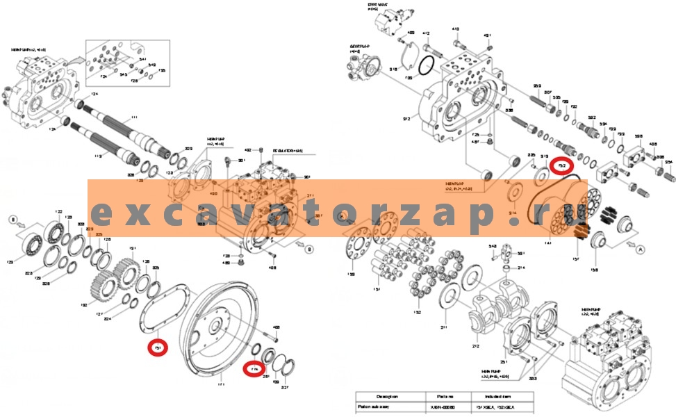 Ремкомплект гидронасоса 31Q6-15320 + XJBN-00763 + XJBN-00764 (уплотнения + прокладки) экскаватора HYUNAI R210W9S