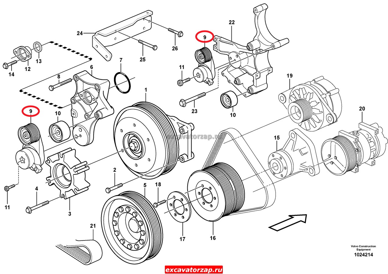 Натяжитель ремня VOE21145261 экскаватора Volvo EC330, EC360, EC460