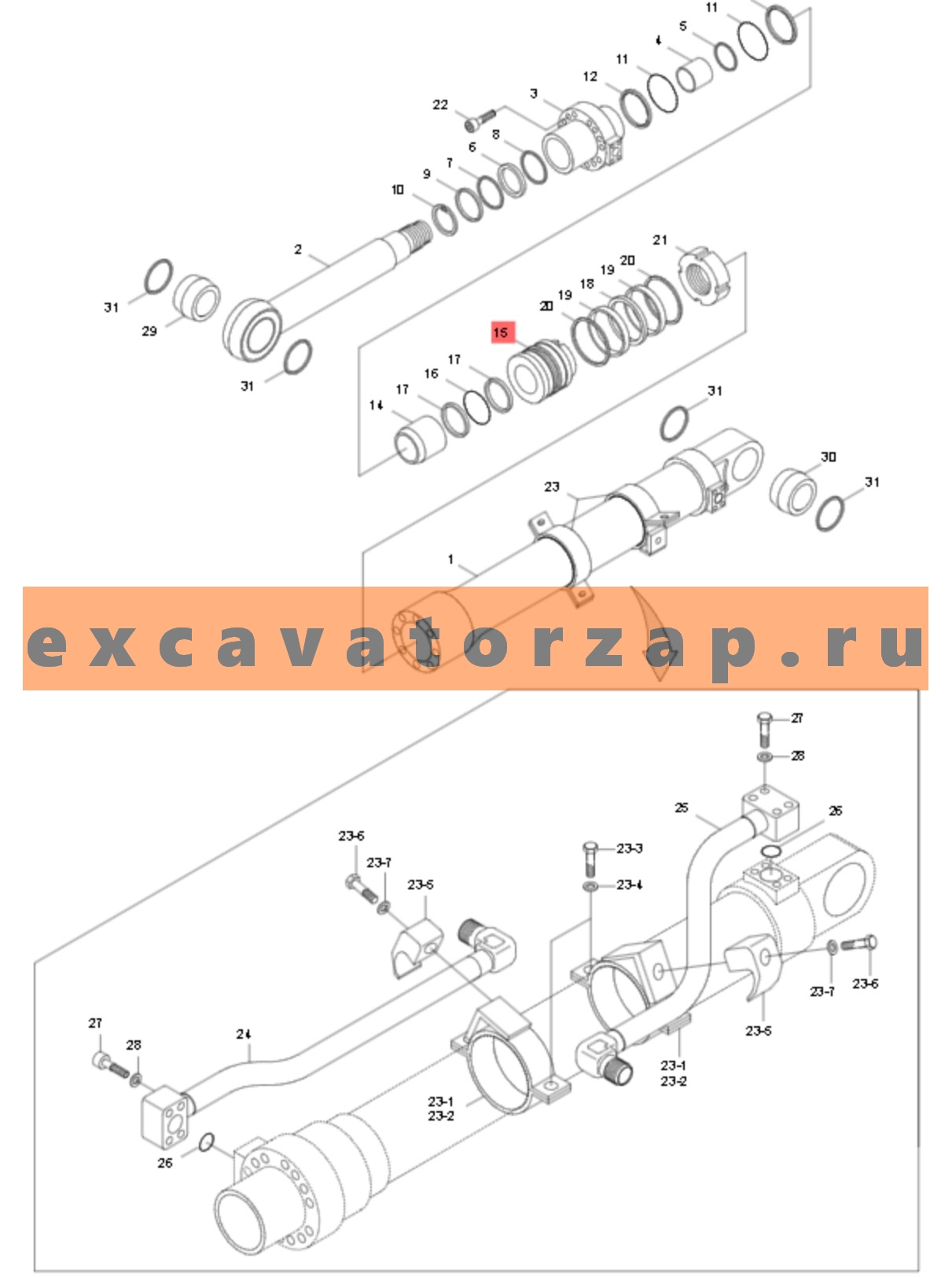 Поршень 31Y1-31130 гидроцилиндра рукояти, стрелы экскаватора HYUNDAI HW140, HX140L, HX160L, HX180L, R140LC9, R140LC9A, R140LC9S, R140LC9V, R140W9, R140W9A, R140W9S, R145CR9, R145CR9A, R160LC9, R160LC9A, R160LC9S, R160W9A, R170W9, R170W9S, R180LC9, R180LC9