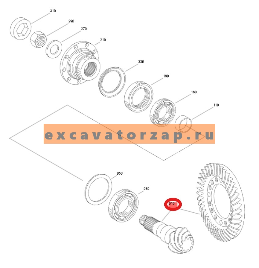 Главная пара 4472.216.008, 4472216008, 4472-216-008 (аналог, Турция) переднего, заднего мостов экскаватора HYUNDAI R170W-3, R170W-3, R1700