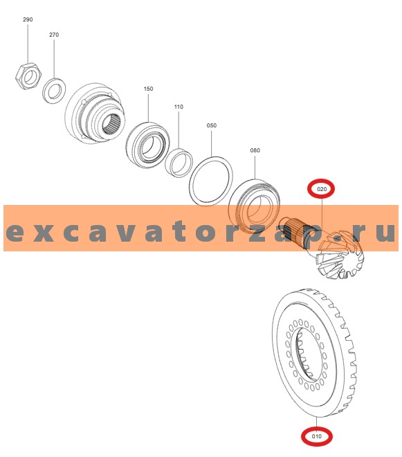 Главная пара ZGAQ-04425 + ZGAQ-04424 моста фронтального погрузчика HYUNDAI HL730-9, HL730-9A, HL730-9S, HL730TM-9, HL730TM-9A