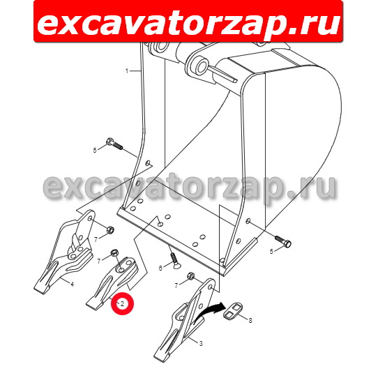 Центральный зуб 61U2-81200 заднего ковша экскаватора погрузчика HYUNDAI H940S