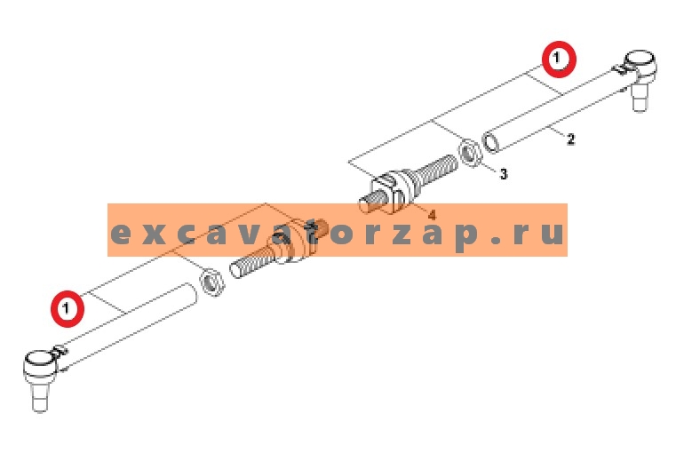 Тяга рулевая в сборе A11080000700 (A11080000800 + A11080001000 + A11080000900) переднего моста экскаватора погрузчика HIDROMEK 102