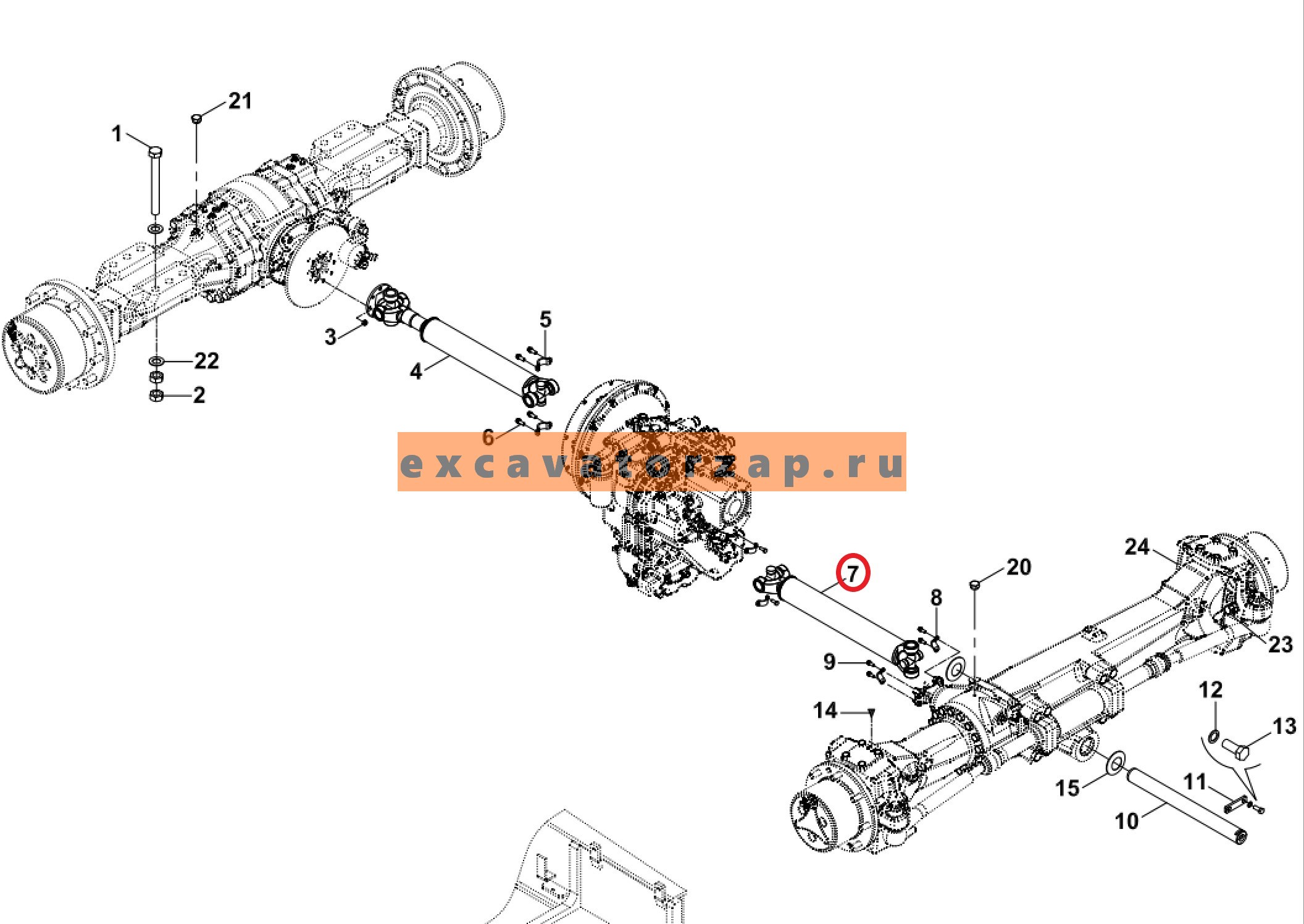 Вал карданный F10/12201, F1012201 передний экскаватора погрузчика Hidromek 102S