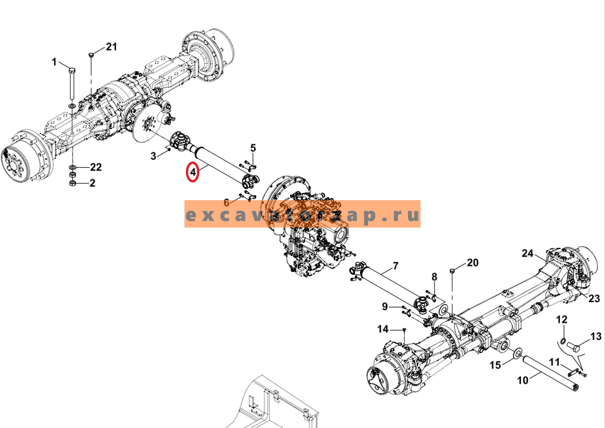 Вал карданный F10/12202, F1012202 задний экскаватора погрузчика Hidromek 102S