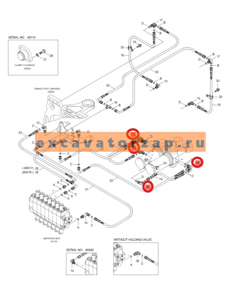 Штуцер X520-110011 (уголок) гидроцилиндра поворота стрелы, блока клапанов гидромолота экскаватора погрузчика HYUNDAI H940S