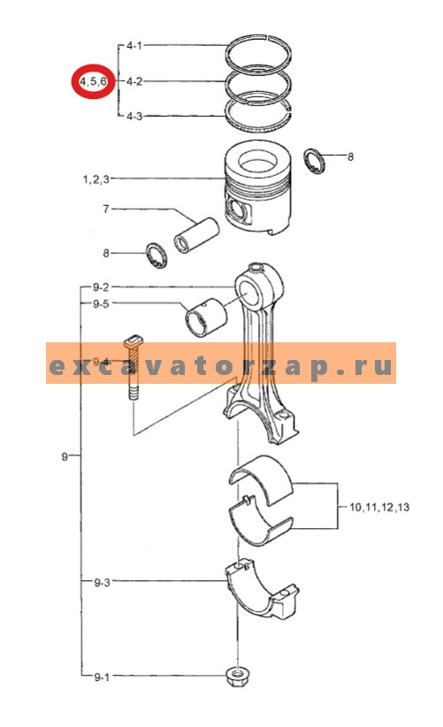 Кольца поршневые 34417-02020 (+0,25мм, оригинал, HYUNDAI) двигателя экскаватора HYUNDAI R160LC7, R160LC9S, R170W7, R170W9S, R180LC7, R180LC9S, R180W9S