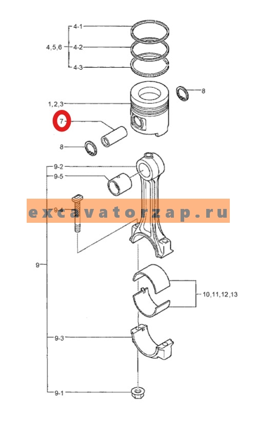 Палец поршня 34A17-08300 (оригинал, HYUNDAI) двигателя экскаватора HYUNDAI R160LC7, R160LC9S, R170W7, R170W9S, R180LC7, R180LC9S, R180W9S