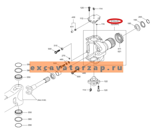 Кулак поворотный 4472.298.226, 4472298226, 4472-298-226 левый моста экскаватора HYUNDAI R200W7, R200W7A, R210W-9